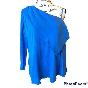 NWT Catherine Gee Blue One Shoulder Blouse